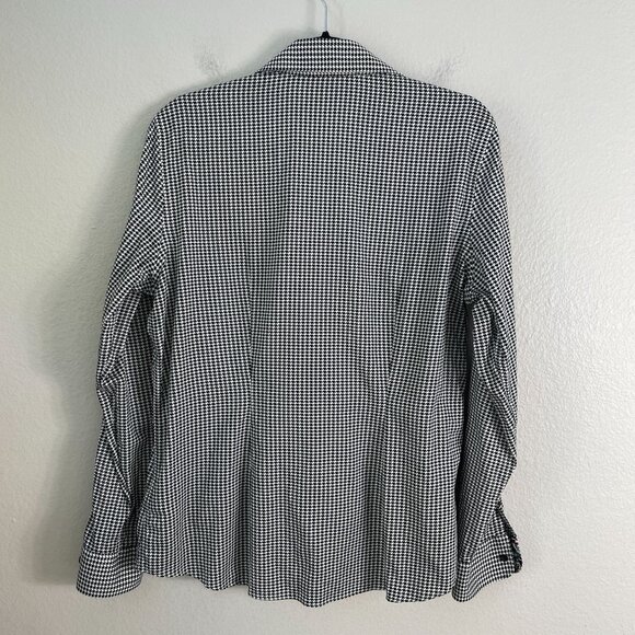Chaps Womens Large Black White No Iron Houndstooth Button Up Shirt Long Sleeve - Picture 9 of 10